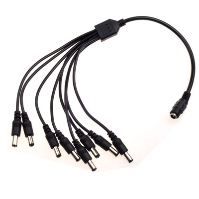 12v dc 8 Kanal Stromkabel Splitter 1 weiblich zu 8 männlich Schwarz CCTV-Sicherheitssystem Kamera