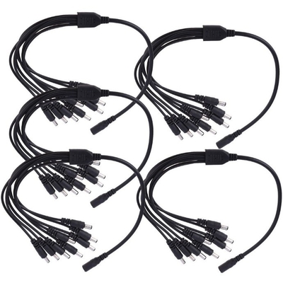 12v dc 8 Kanal Stromkabel Splitter 1 weiblich zu 8 männlich Schwarz CCTV-Sicherheitssystem Kamera