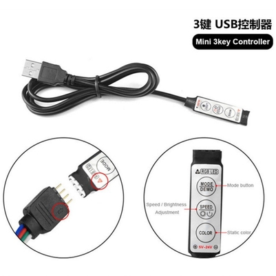 Weiblicher 1m schwarzer LED-Streifen mit 5V-Stromversorgung und 3-Schlüssel-USB-Controller